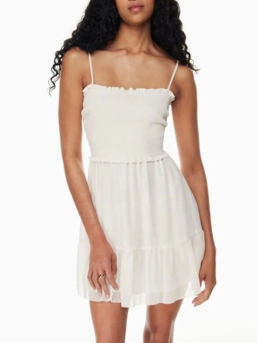 Aritzia Wilfred Cottage Core Smocked Mini  with Ruffle Trim Size Small
